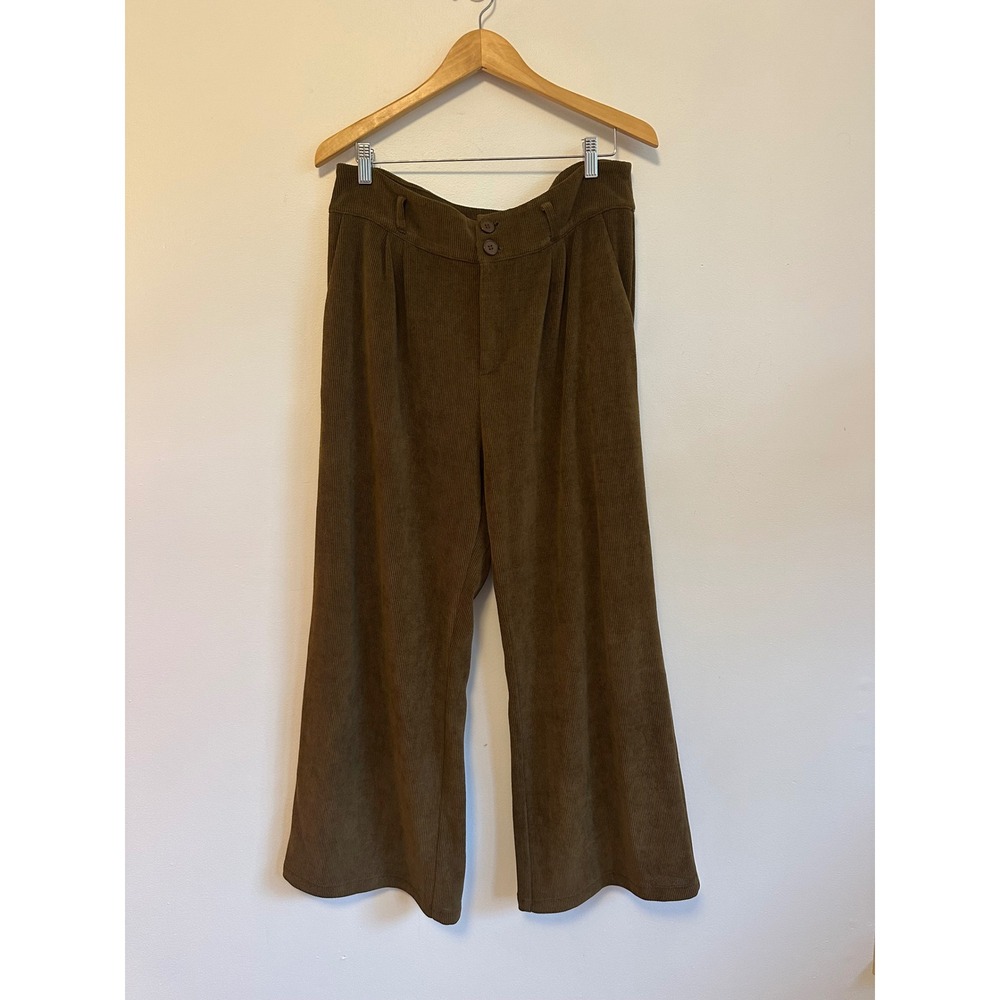 Cider Olive Green Corduroy Wide Leg High Waisted Pleated Pants | Size XL